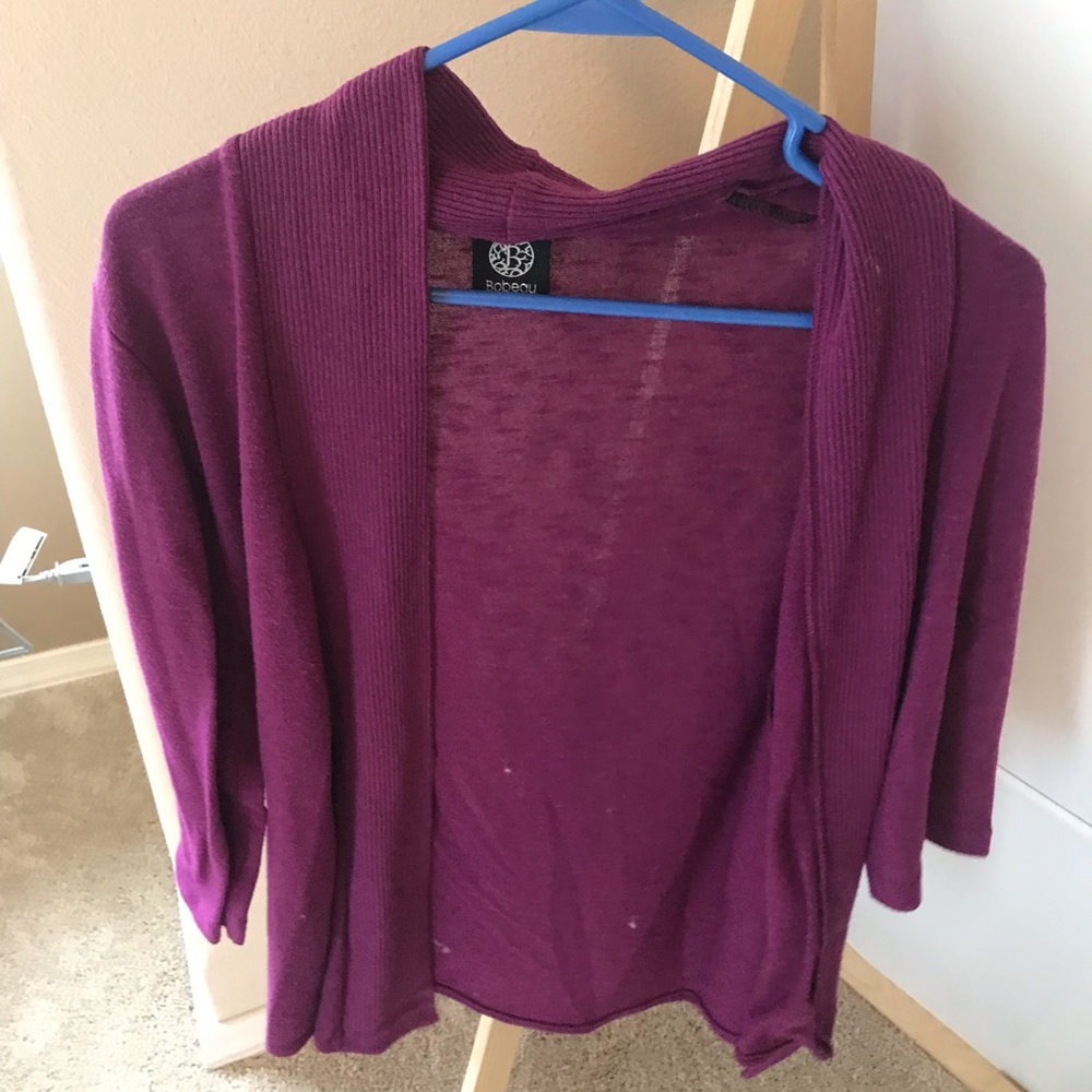purple cardigan